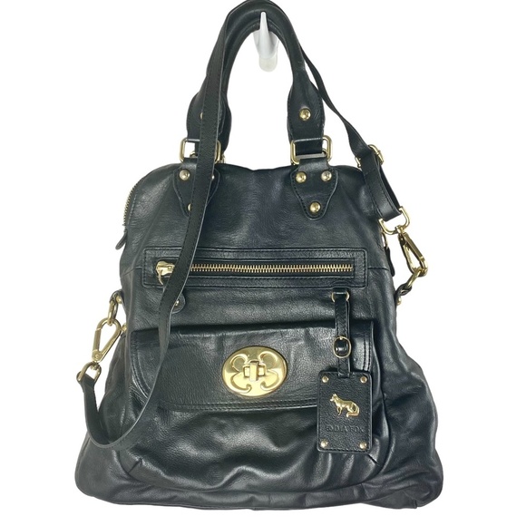 EMMA FOX -  Leather Convertible shoulder Bag Fold-Over Satchel in Black - Picture 1 of 8